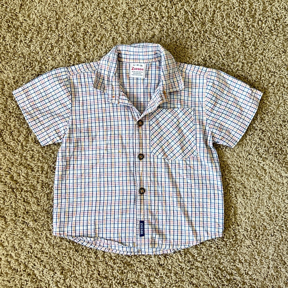 3 for $15 🍉 Boys Check Patterned Button Down Short Sleeved Shirt Size 4 (XS)